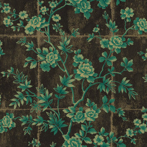 Great Wall Floral Metallic Mocha and Sea Green by Seabrook Wallpaper