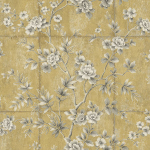 Great Wall Floral Metallic Gold and Taupe by Seabrook Wallpaper