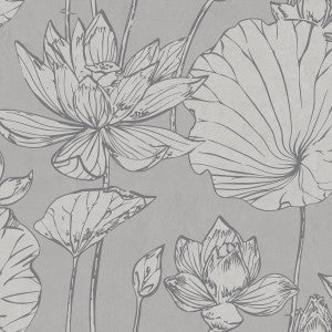 Lotus Floral Metallic Silver and Gray by Seabrook Wallpaper