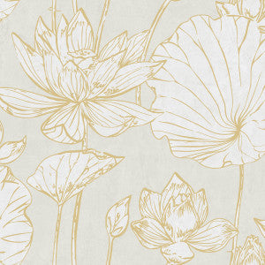 Lotus Floral Metallic Gold and Off-White by Seabrook Wallpaper