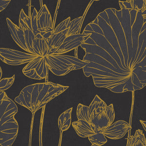 Lotus Floral Metallic Gold and Ebony by Seabrook Wallpaper