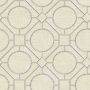 Silk Road Trellis Metallic Silver and Linen by Seabrook Wallpaper
