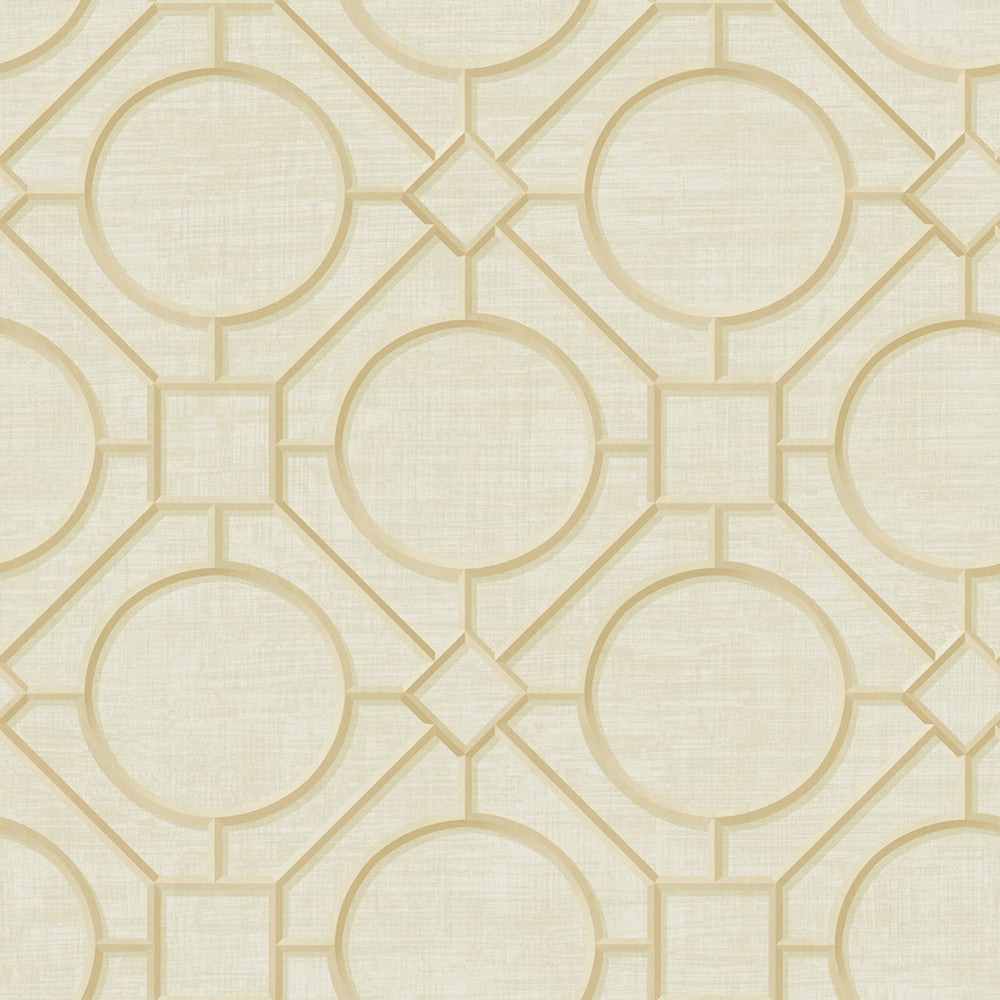 Silk Road Trellis Metallic Gold and Linen by Seabrook Wallpaper Koi United States 60.75 27" 27" - Fabric Carolina -
