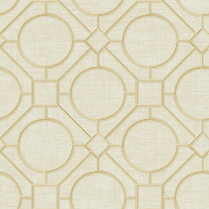 Silk Road Trellis Metallic Gold and Linen by Seabrook Wallpaper Koi United States 60.75 27" 27" - Fabric Carolina -