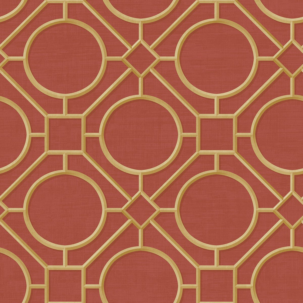 Silk Road Trellis Metallic Gold and Crimson by Seabrook Wallpaper Koi United States 60.75 27" 27" - Fabric Carolina -