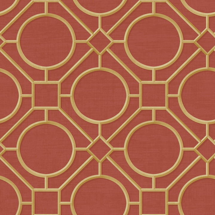 Silk Road Trellis Metallic Gold and Crimson by Seabrook Wallpaper Koi United States 60.75 27" 27" - Fabric Carolina -