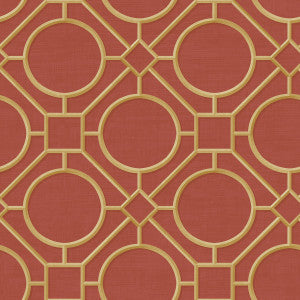 Silk Road Trellis Metallic Gold and Crimson by Seabrook Wallpaper