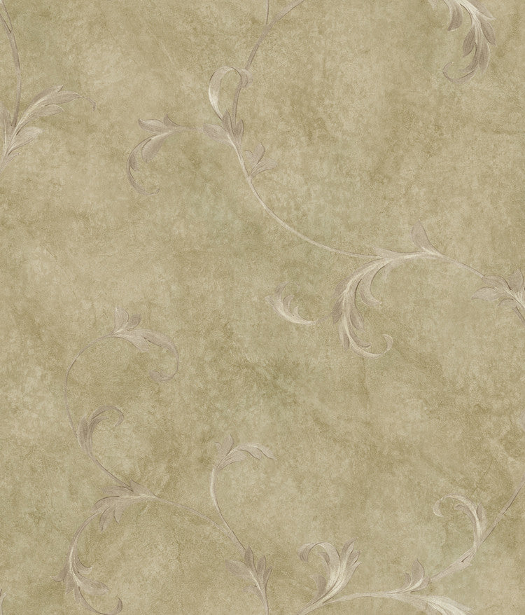 Gracie Brown Leafy Scroll Wallpaper by Chesapeake Artiste Covers about 56.4 square feet 20.5-in by 33-ft long roll Prepasted 24 - Fabric Carolina -