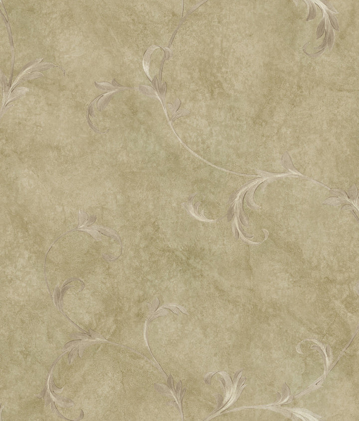 Gracie Brown Leafy Scroll Wallpaper by Chesapeake Artiste Covers about 56.4 square feet 20.5-in by 33-ft long roll Prepasted 24 - Fabric Carolina -