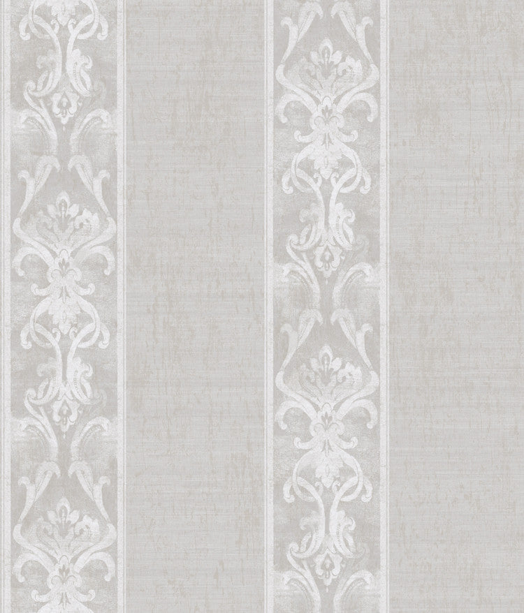 Elsa Stone Alternating Damask Stripe Wallpaper by Chesapeake Artiste Covers about 56.4 square feet 20.5-in by 33-ft long roll Prepasted 24 - Fabric Carolina -