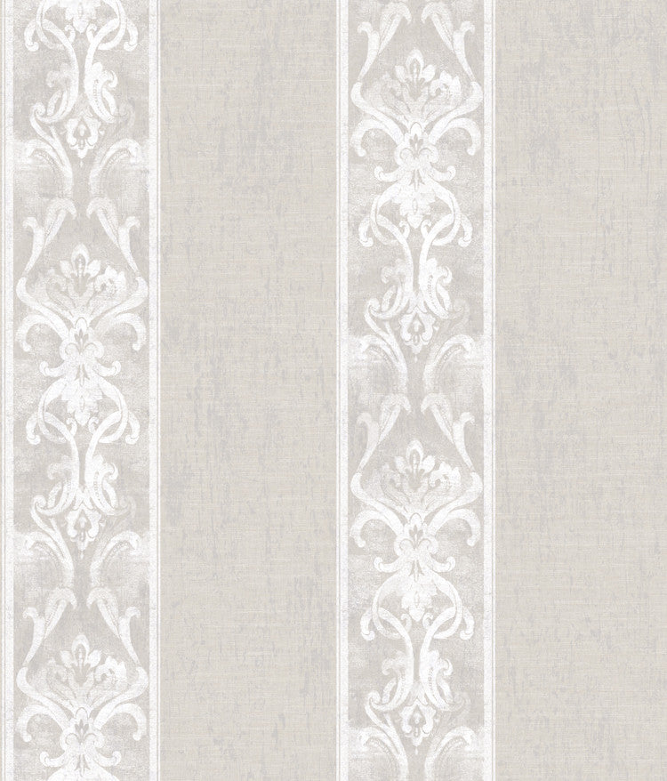 Elsa Taupe Alternating Damask Stripe Wallpaper by Chesapeake Artiste Covers about 56.4 square feet 20.5-in by 33-ft long roll Prepasted 24 - Fabric Carolina -