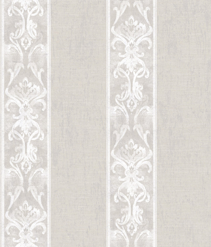 Elsa Taupe Alternating Damask Stripe Wallpaper by Chesapeake Artiste Covers about 56.4 square feet 20.5-in by 33-ft long roll Prepasted 24 - Fabric Carolina -