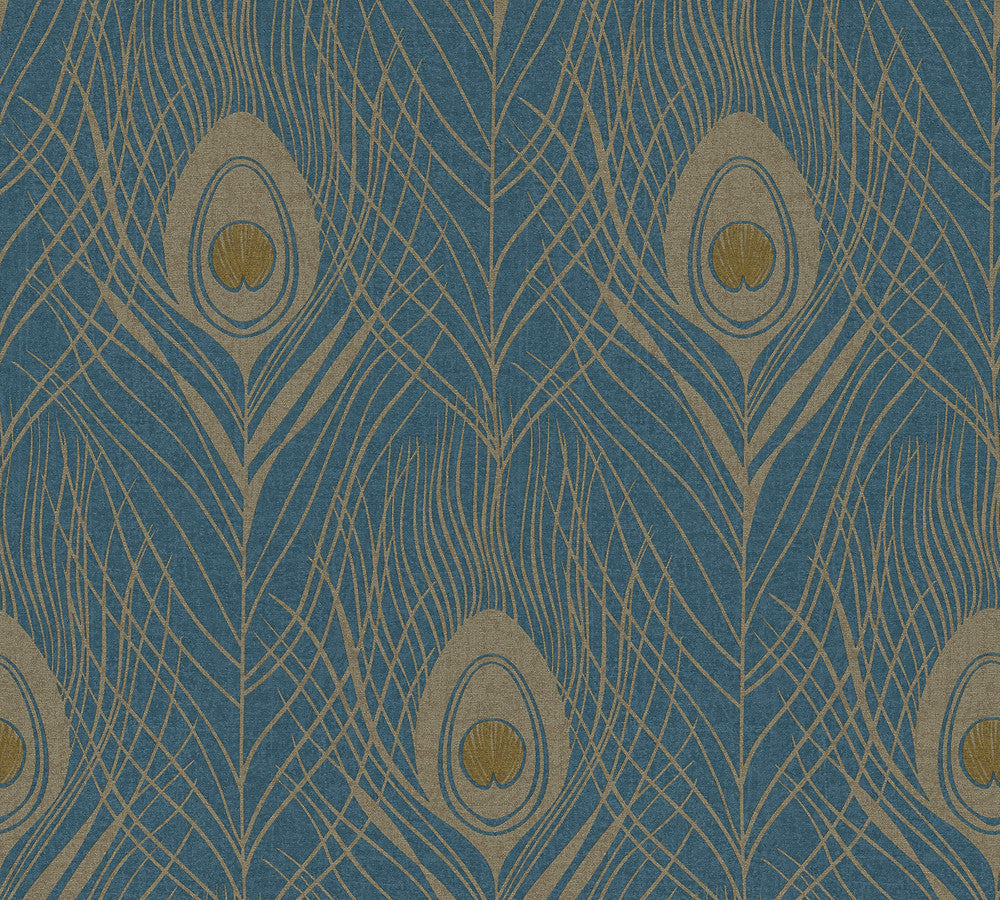 Prosperity Blue Feather Wallpaper by AS Creation AS Creation Covers about 57.5 square feet 20.9-in by 33-ft long roll Unpasted 20.9 - Fabric Carolina -