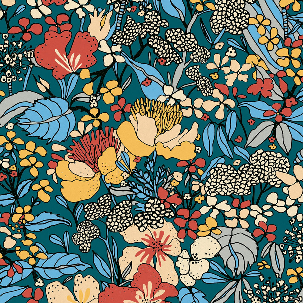 Zetta Blue Floral Riot Wallpaper by AS Creation AS Creation Covers about 57.5 square feet 20.9-in by 33-ft long roll Unpasted 25.2 - Fabric Carolina -