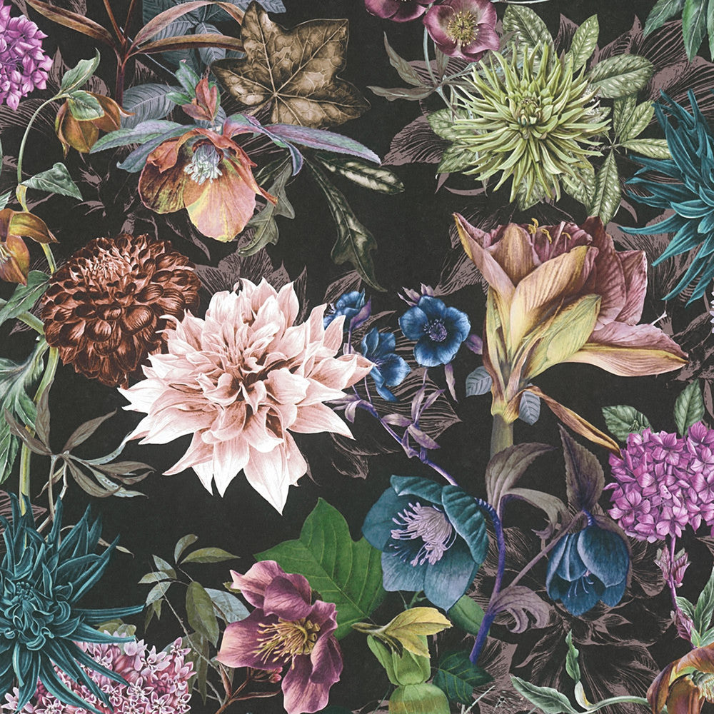 Althea Black Flower Garden Wallpaper by AS Creation AS Creation Covers about 57.5 square feet 20.9-in by 33-ft long roll Unpasted 25.2 - Fabric Carolina -