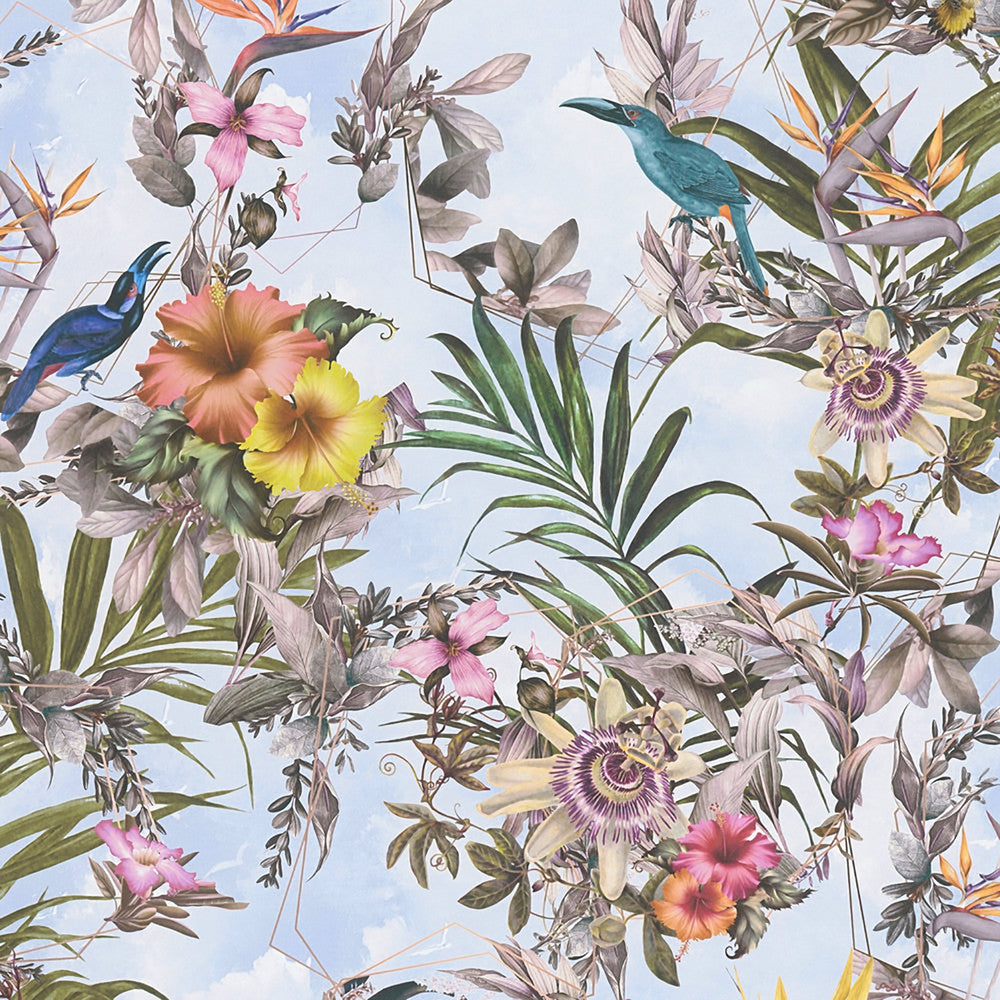 Hollis Sky Blue Tropical Wallpaper by AS Creation AS Creation Covers about 57.5 square feet 20.9-in by 33-ft long roll Unpasted 27.6 - Fabric Carolina -
