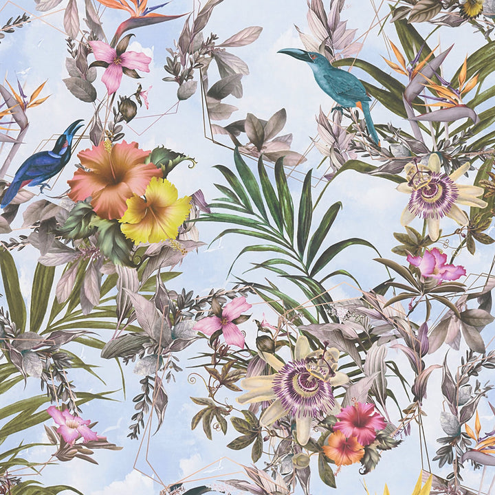 Hollis Sky Blue Tropical Wallpaper by AS Creation AS Creation Covers about 57.5 square feet 20.9-in by 33-ft long roll Unpasted 27.6 - Fabric Carolina -