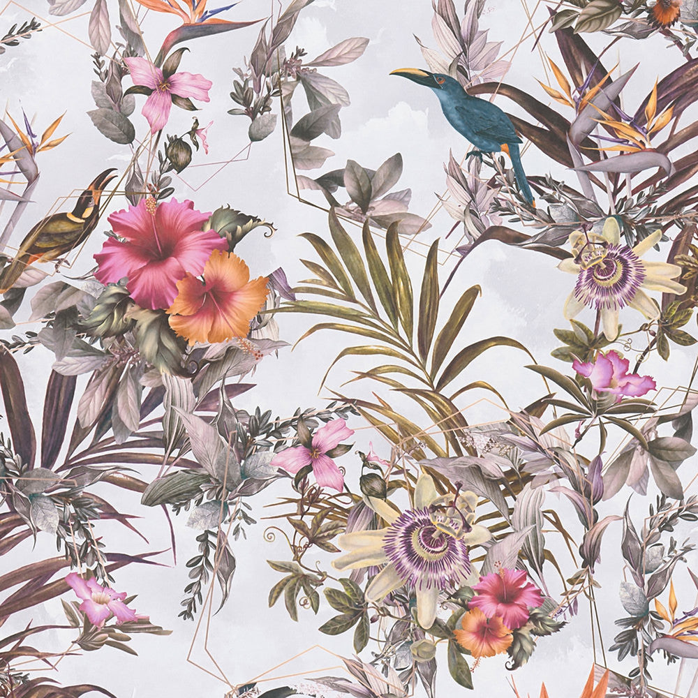 Hollis White Tropical Wallpaper by AS Creation AS Creation Covers about 57.5 square feet 20.9-in by 33-ft long roll Unpasted 27.6 - Fabric Carolina -
