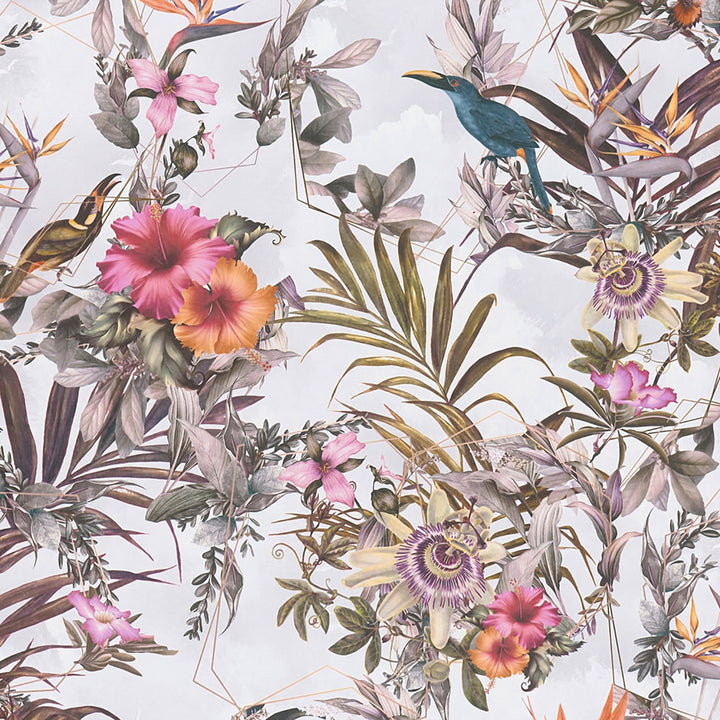 Hollis White Tropical Wallpaper by AS Creation AS Creation Covers about 57.5 square feet 20.9-in by 33-ft long roll Unpasted 27.6 - Fabric Carolina -