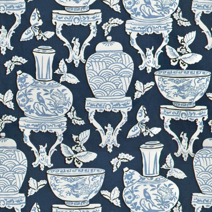 Asia 1 Ink by Stout Fabric Rainbow Library Porcelain/Royal 100% Cotton USA FLAME RETARDANT-U.F.A.C. CLASS 1 (OR A) CATB 117-2013 WYZENBEEK 15 000 DOUBLE RUB WEAR TEST (HEAVY DUTY) Horizontal: 13.5 and Vertical: 25.25 54 in - Fabric Carolina -
