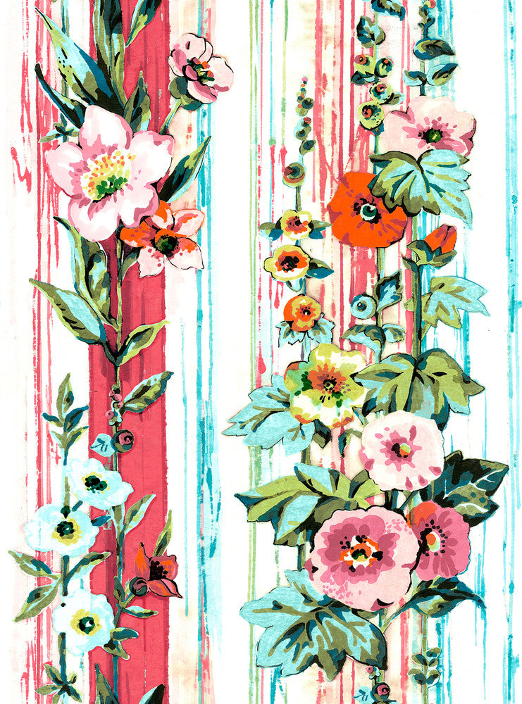 Delisa Red Floral Stripe Wallpaper by A-Street Prints A-Street Select Covers about 56.4 square feet 20.5-in by 33-ft long roll Unpasted 28.14 - Fabric Carolina -