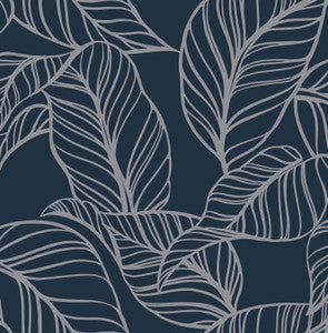 Kagan Blue Large Leaf Wallpaper by A-Street Prints