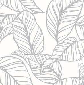 Kagan Grey Large Leaf Wallpaper by A-Street Prints