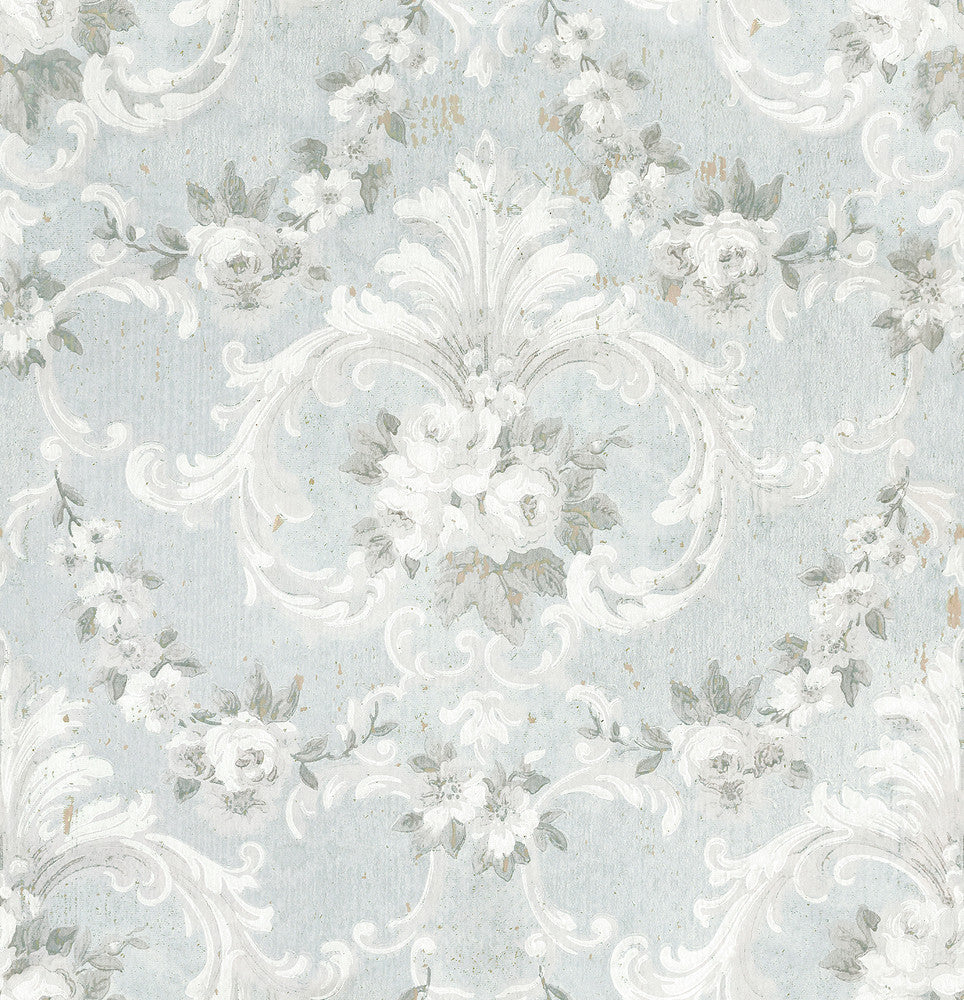 This Old Hudson Vintage Blue Rose Damask Wallpaper by A-Street Prints Zio and Sons Covers about 56.4 square feet 20.5-in by 33-ft long roll Unpasted 21.65 - Fabric Carolina -