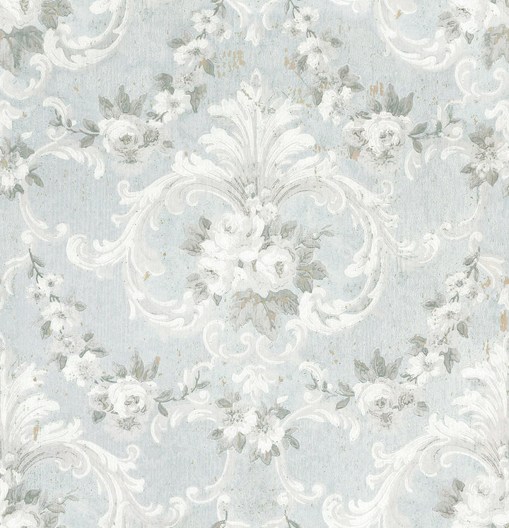 This Old Hudson Vintage Blue Rose Damask Wallpaper by A-Street Prints Zio and Sons Covers about 56.4 square feet 20.5-in by 33-ft long roll Unpasted 21.65 - Fabric Carolina -