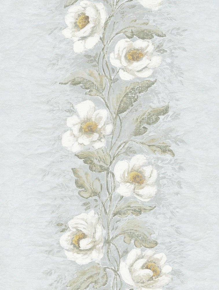 Dutch Garland Pale Blue Gardenia Stripe Wallpaper by A-Street Prints Zio and Sons Covers about 56.4 square feet 20.5-in by 33-ft long roll Unpasted 27.5 - Fabric Carolina -
