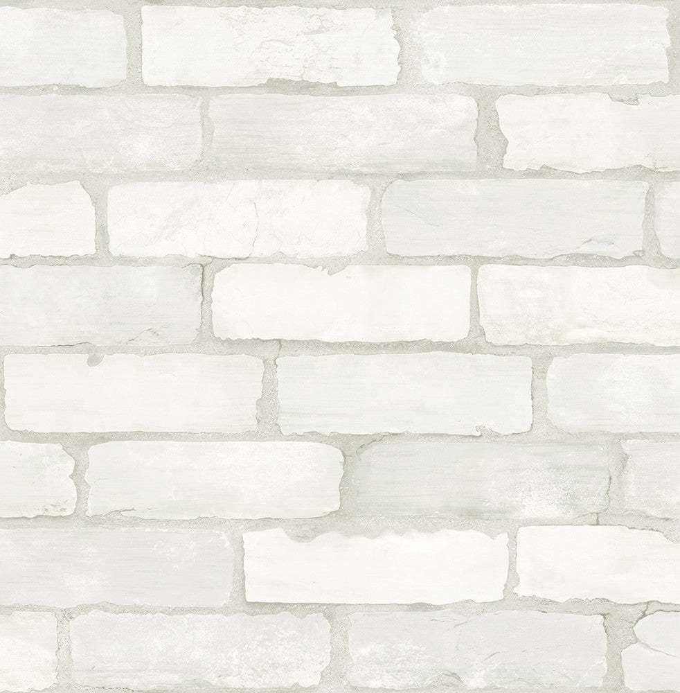 Limewashed White Weathered Brick Wallpaper by A-Street Prints Zio and Sons Covers about 56.4 square feet 20.5-in by 33-ft long roll Unpasted 21.25 - Fabric Carolina -