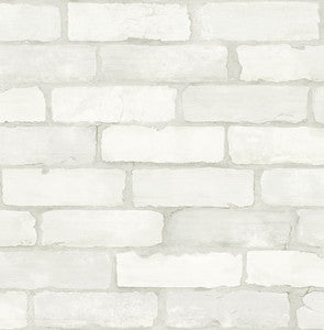 Limewashed White Weathered Brick Wallpaper by A-Street Prints