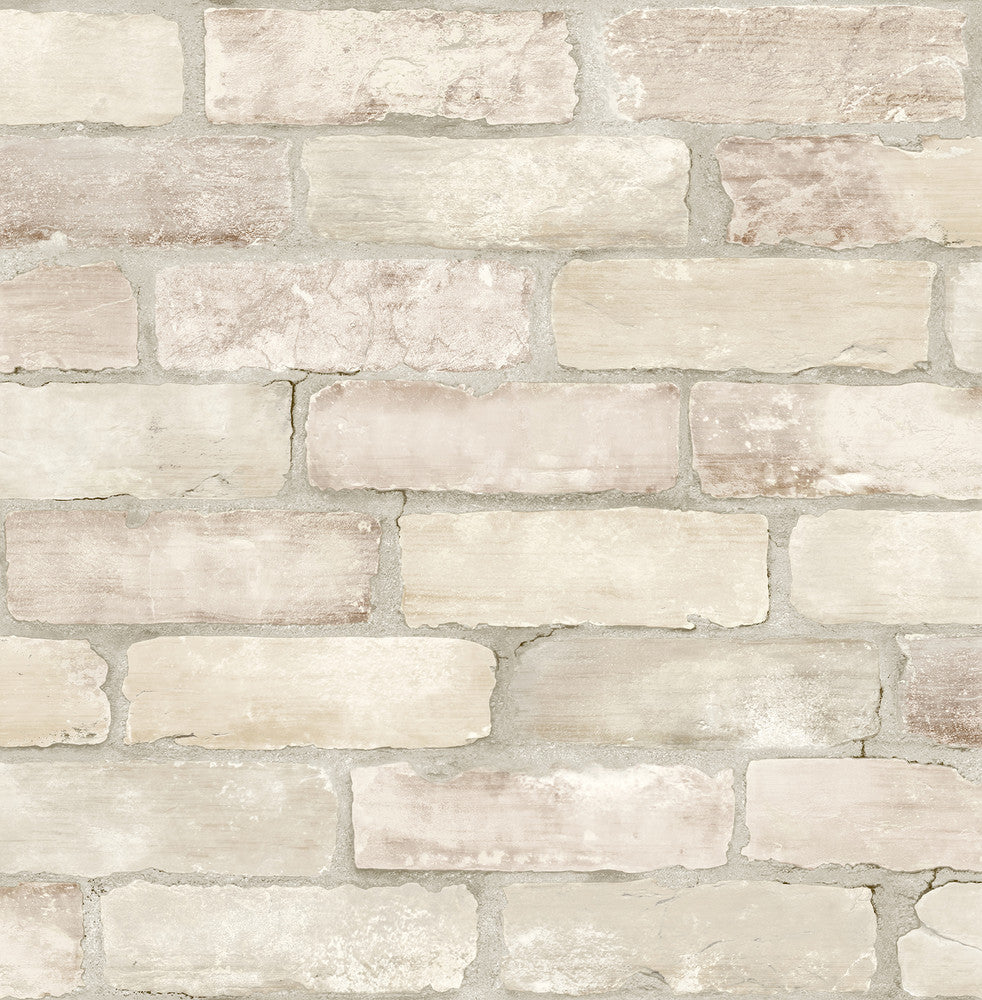 Limewashed Bone Weathered Brick Wallpaper by A-Street Prints Zio and Sons Covers about 56.4 square feet 20.5-in by 33-ft long roll Unpasted 21.25 - Fabric Carolina -