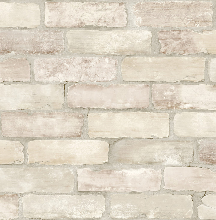 Limewashed Bone Weathered Brick Wallpaper by A-Street Prints Zio and Sons Covers about 56.4 square feet 20.5-in by 33-ft long roll Unpasted 21.25 - Fabric Carolina -
