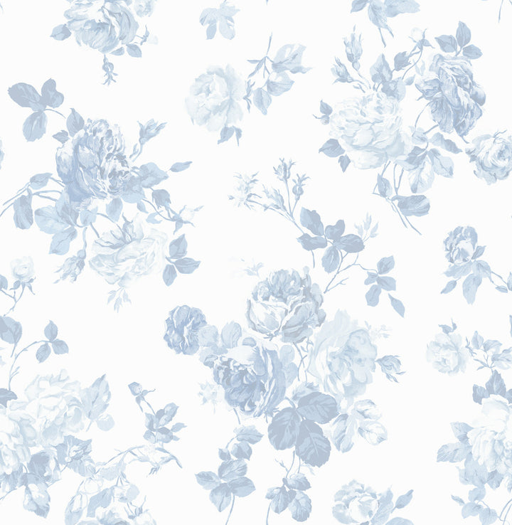 Everblooming Rosettes Dreamy Sky Cabbage Rose Bouquets Wallpaper by A-Street Prints LoveShackFancy Covers about 56.4 square feet 20.5-in by 33-ft long roll Unpasted 21 - Fabric Carolina -