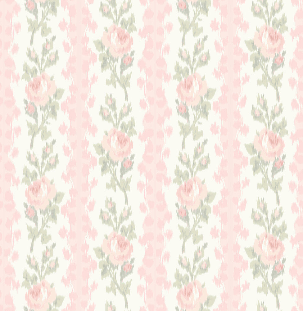 Blooming Heirloom Marie Pink Rose Stripe Wallpaper by A-Street Prints LoveShackFancy Covers about 56.4 square feet 20.5-in by 33-ft long roll Unpasted 21 - Fabric Carolina -