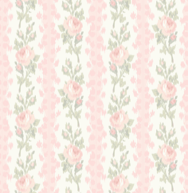 Blooming Heirloom Marie Pink Rose Stripe Wallpaper by A-Street Prints LoveShackFancy Covers about 56.4 square feet 20.5-in by 33-ft long roll Unpasted 21 - Fabric Carolina -