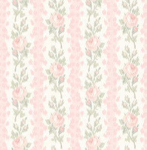 Blooming Heirloom Marie Pink Rose Stripe Wallpaper by A-Street Prints