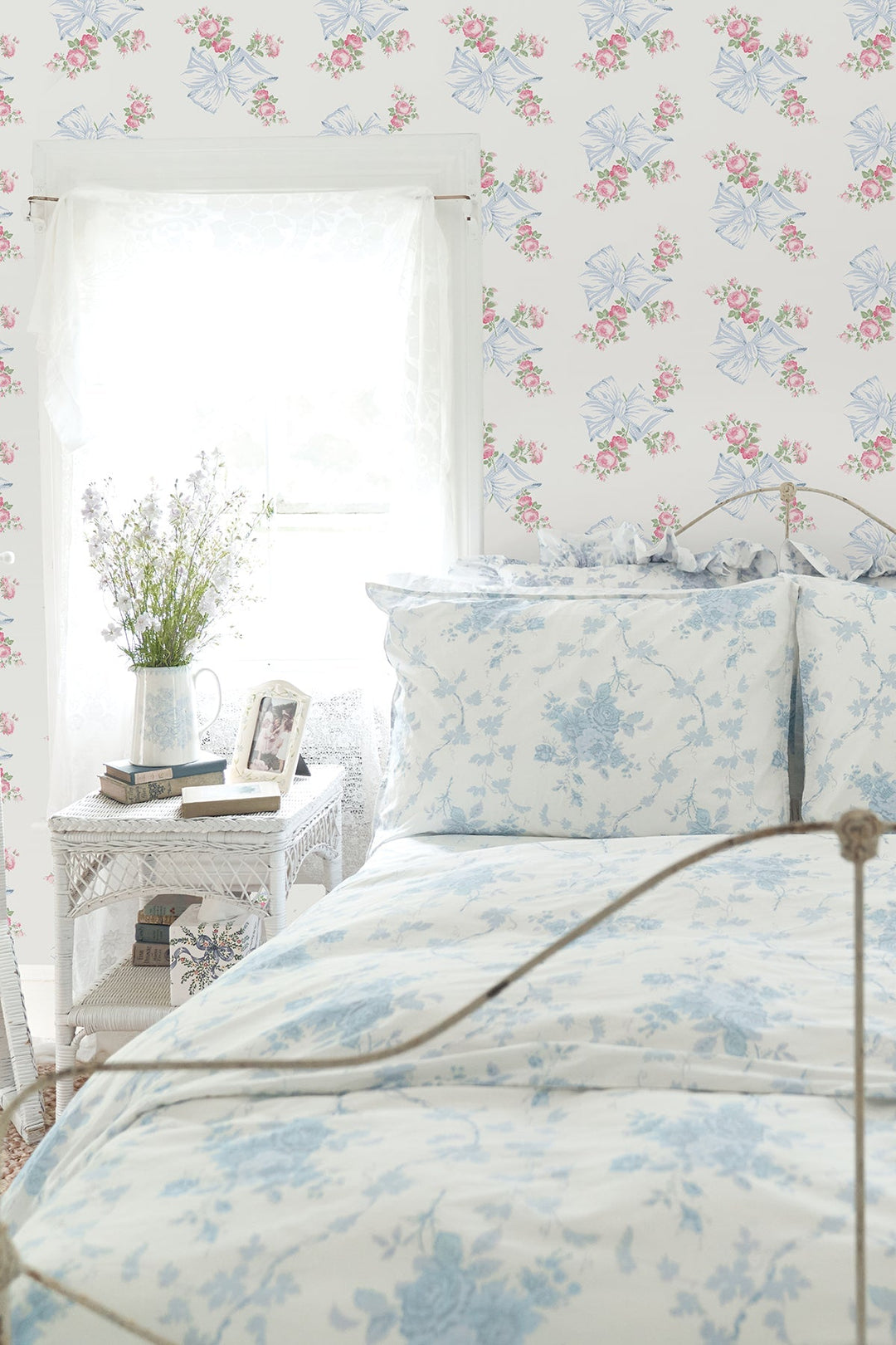 Rosa Beaux Pastel Blue Large Bow Spot Wallpaper by A-Street Prints Designer