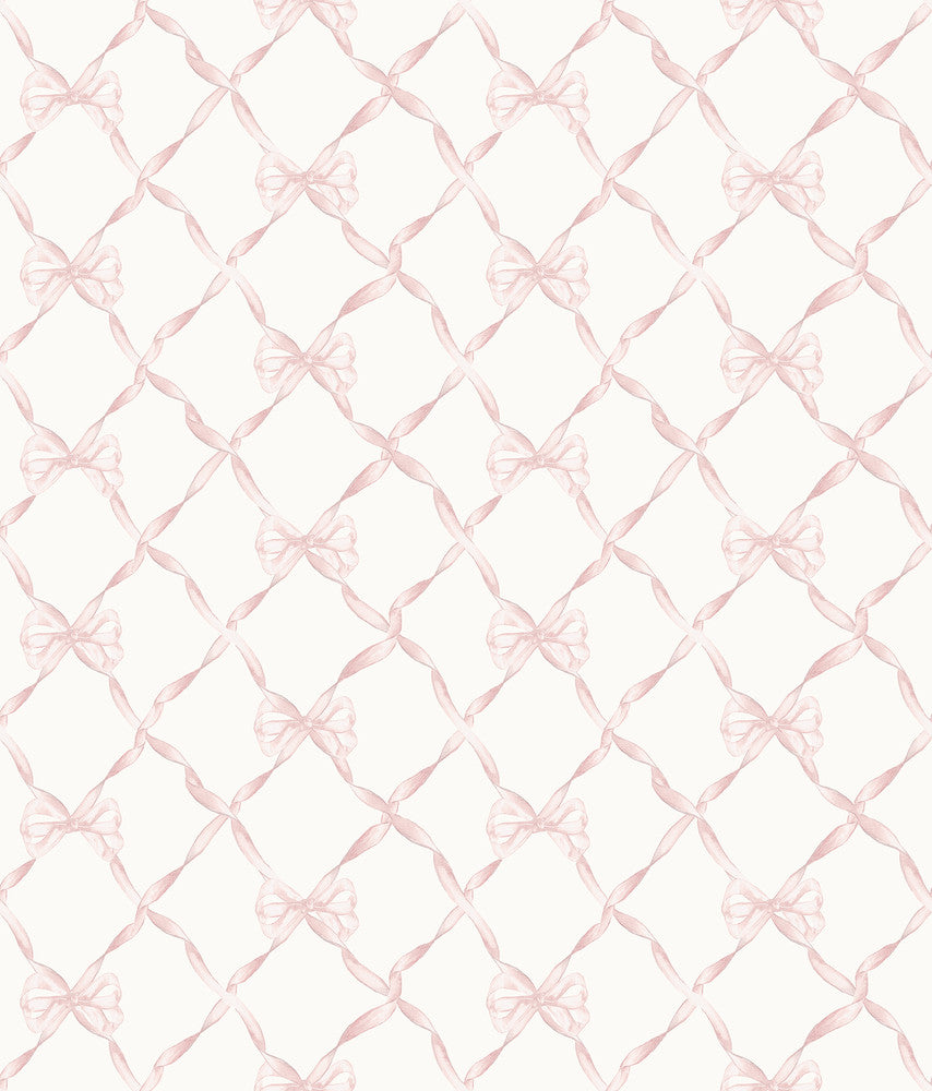 Baby Bow Faded Primrose Ribbon Trellis Wallpaper by A-Street Prints LoveShackFancy Covers about 56.4 square feet 20.5-in by 33-ft long roll Unpasted 16 - Fabric Carolina -