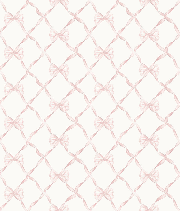 Baby Bow Faded Primrose Ribbon Trellis Wallpaper by A-Street Prints LoveShackFancy Covers about 56.4 square feet 20.5-in by 33-ft long roll Unpasted 16 - Fabric Carolina -