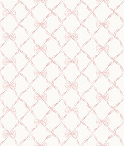 Baby Bow Faded Primrose Ribbon Trellis Wallpaper by A-Street Prints