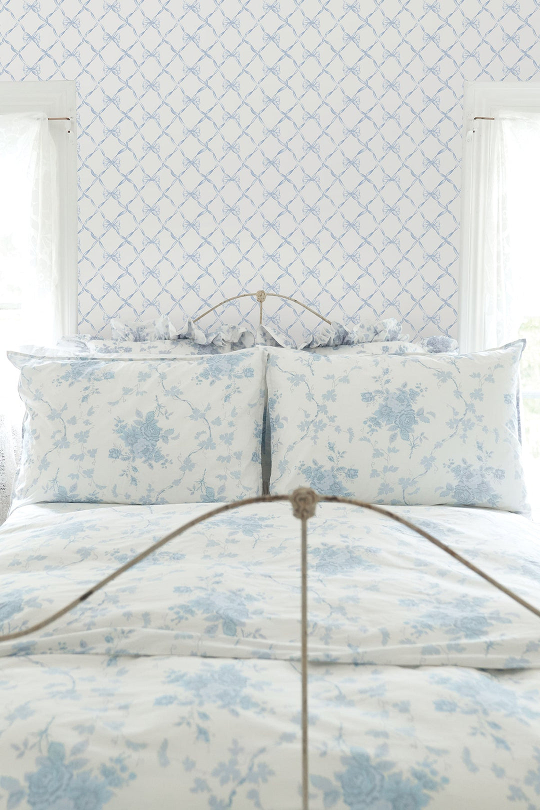 Baby Bow Blue Bella Ribbon Ribbon Trellis Wallpaper by A-Street Prints Designer