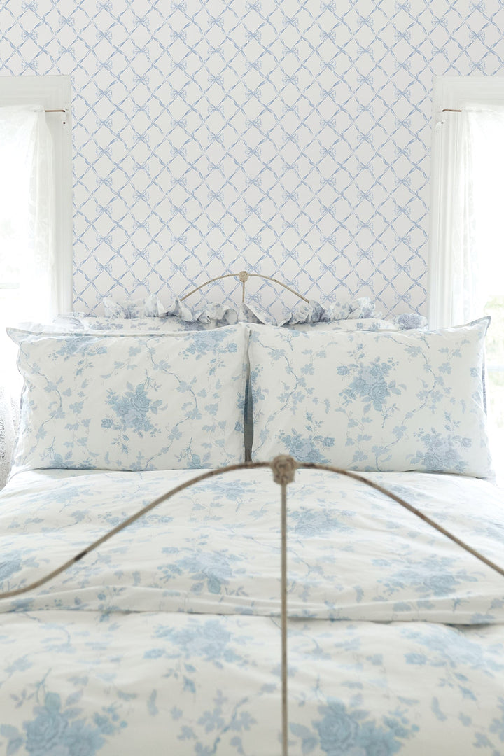 Baby Bow Blue Bella Ribbon Ribbon Trellis Wallpaper by A-Street Prints Designer