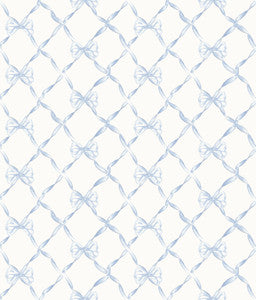 Baby Bow Blue Bella Ribbon Ribbon Trellis Wallpaper by A-Street Prints