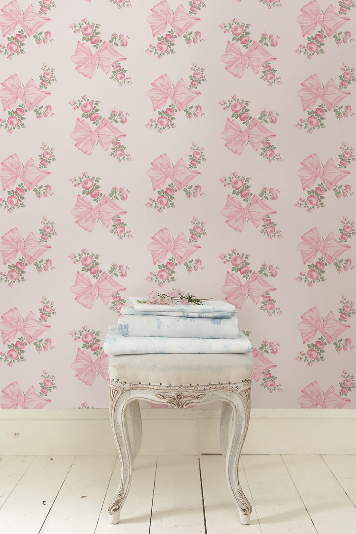 Rosa Beaux Pink Mint Large Bow Spot Wallpaper by A-Street Prints Designer
