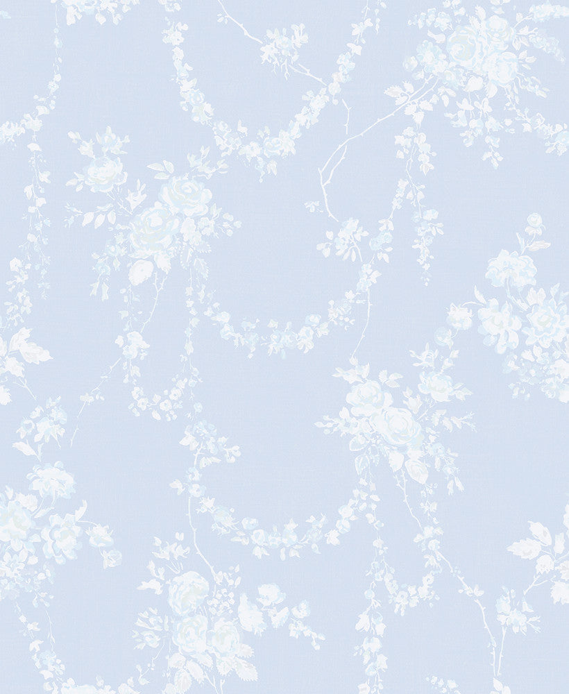 Chandelier Gates Blue Gemstone Floral Drape Wallpaper by A-Street Prints LoveShackFancy Covers about 56.4 square feet 20.5-in by 33-ft long roll Unpasted 25 - Fabric Carolina -