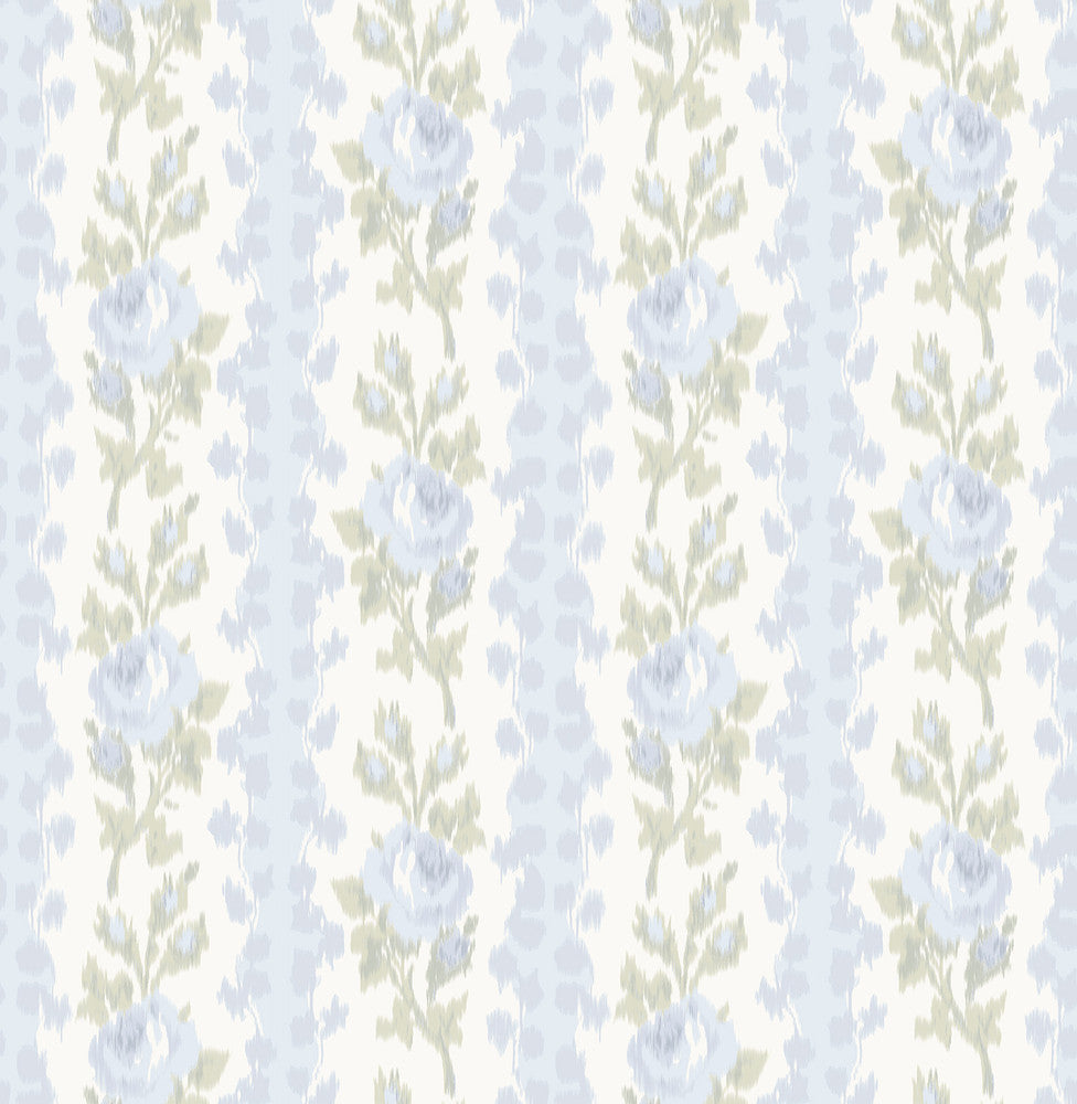Blooming Heirloom Blue Romance Rose Stripe Wallpaper by A-Street Prints LoveShackFancy Covers about 56.4 square feet 20.5-in by 33-ft long roll Unpasted 21 - Fabric Carolina -