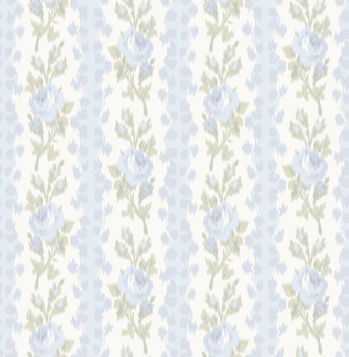 Blooming Heirloom Blue Romance Rose Stripe Wallpaper by A-Street Prints LoveShackFancy Covers about 56.4 square feet 20.5-in by 33-ft long roll Unpasted 21 - Fabric Carolina -