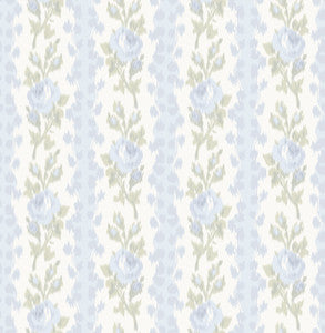 Blooming Heirloom Blue Romance Rose Stripe Wallpaper by A-Street Prints